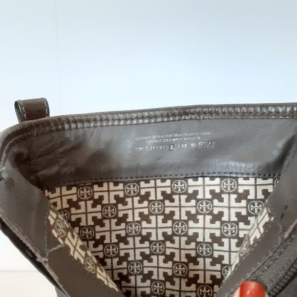 Tory Burch Leona Riding Boots Gray Pebble Leather Mid Calf Womens 5.5 Authentic - Picture 12 of 16